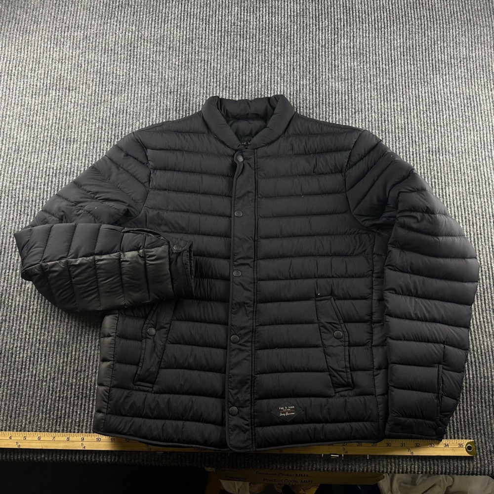 Rag & Bone Mens Black Down Puffer Jacket Quilted Snap Front Size 42 2821